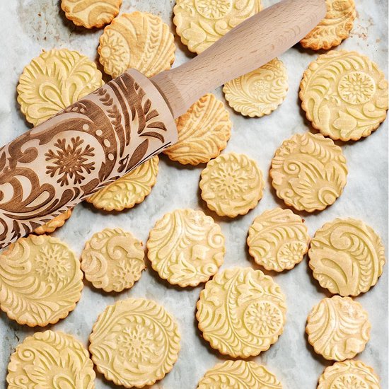 Reliëf Deegrollers met Patronen voor Bakken - 196 cm Houten Deegroller met Sneeuwvlok Bloempatroon voor Gebak, Pizzadeeg, Fondant - Koekjes Bakken Taartkorst Pasta pasta roller van Zonrown