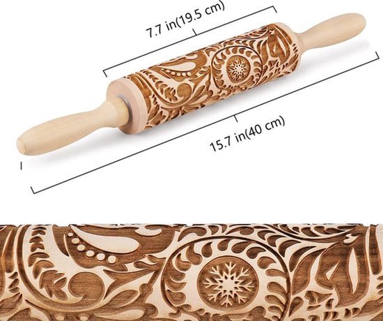 Reliëf Deegrollers met Patronen voor Bakken - 196 cm Houten Deegroller met Sneeuwvlok Bloempatroon voor Gebak, Pizzadeeg, Fondant - Koekjes Bakken Taartkorst Pasta pasta roller