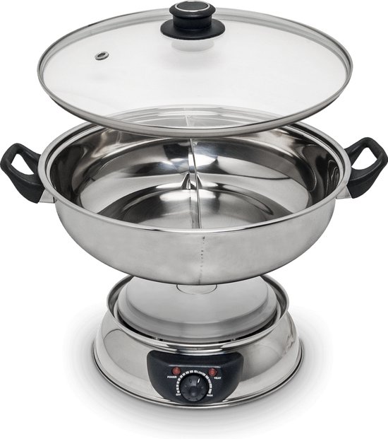 Remo - Hotpot - RVS - Elektrische fonduepan - 2 aparte vakken - 4,5 liter - Ø30cm - Temperatuurregelaar - Bekijk de Unboxing Video