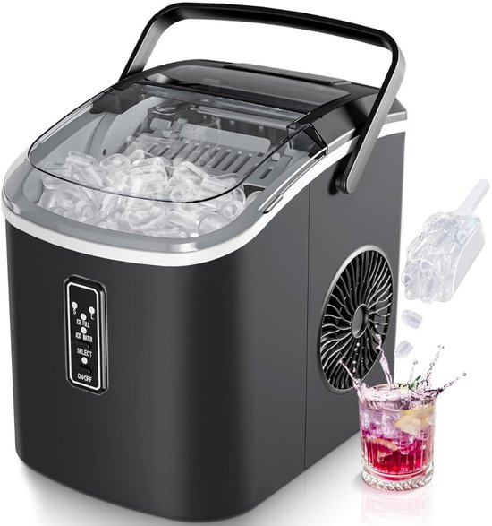 REN® Ijsblokjesmachine - ijsmachine -ijsblokjesmakers - 28,7 × 26,2 cm - 9 ijsblokjes in 6 minuten - 30cm x 24cm x 30cm van Merkloos