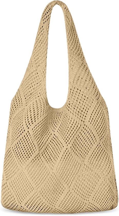 Retro Hollow Woven Schoudertassen voor Dames, Gehaakte Handtassen in Donkerbruin, Modeaccessoire, Casual Tas, Trendy Design van Merkloos