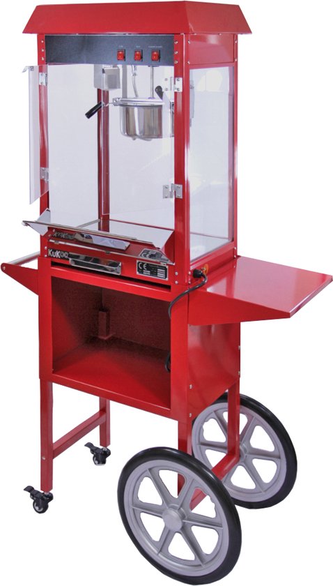 Retro popcornmachine met kar - rood - 235ml - rvs hittelamp