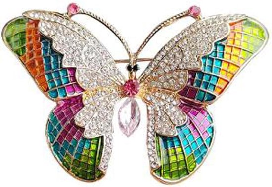 Retro Vlinder Broche met Strass voor Bruiloft - Kristallen Corsage Speld voor Dames, Modeaccessoire en Cadeau voor Bruid en Meisjes, 50mm x 50mm