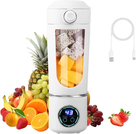 REWYTAZ Draagbare Blender To Go - Smoothie Maker 700 ml met 12 Messen - Mini Blender Draadloos USB Oplaadbaar 1500 mAh - Voor Shakes Smoothies en Gezonde Dranken - Ideaal voor Sportschool Kantoor Camping en Reizen van Merkloos