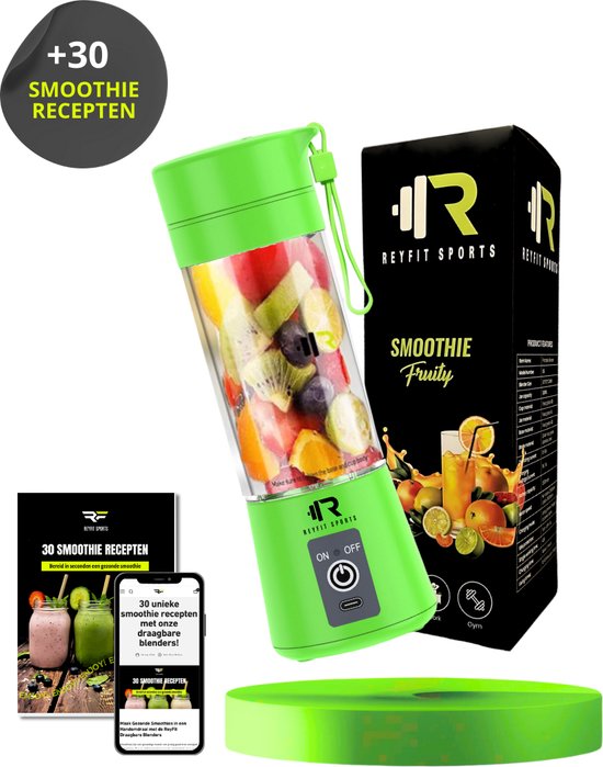 ReyFit Sports Draagbare Blender 380ML - Blender To Go - Portable Blender - Smoothie maker - Protein Shaker - Draadloos - Groen van ReyFit Sports