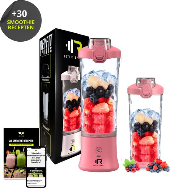 ReyFit Sports Draagbare Blender 600ML - Smoothie Maker - Ijsbreker - Blender to go - Portable Blender - Draadloos - USB Oplaadbaar - 280W - Roze van ReyFit