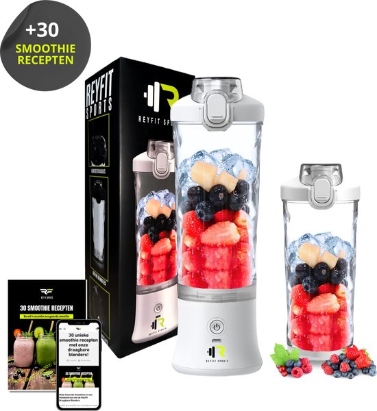 ReyFit Sports Draagbare Blender 600ML - Smoothie Maker - Ijsbreker - Blender to go - Portable Blender - Draadloos - USB Oplaadbaar - 280W - Wit van ReyFit