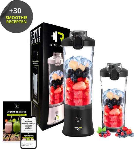 ReyFit Sports Draagbare Blender 600ML - Smoothie Maker - Ijsbreker - Blender to go - Portable Blender - Draadloos - USB Oplaadbaar - 280W - Zwart van ReyFit