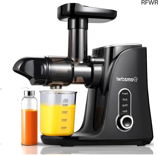 RFWR® Cold Press Slow Juicer met 2 Snelheden - Zacht en Hard - Inclusief Draagbare Fles en Bekers - Zwart van RFWR