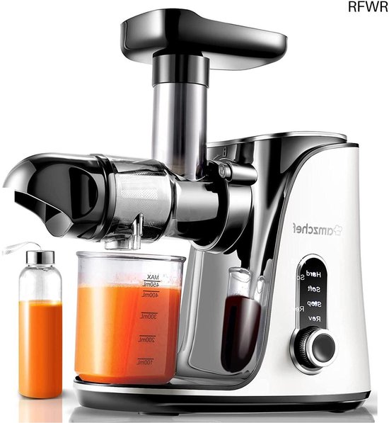 RFWR® Cold Press Slow Juicer met 2 Snelheidsstanden - Ideaal voor Fruit en Groenten - Inclusief 500ml Draagbare Fles en Twee Kopjes van RFWR