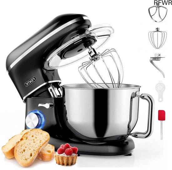 RFWR® Keukenmachine 2000W met RVS Mengkom 6,2L - 6 Snelheden en Pulsefunctie - Mixer met Garde, Deeghaak en Menghaak van RFWR