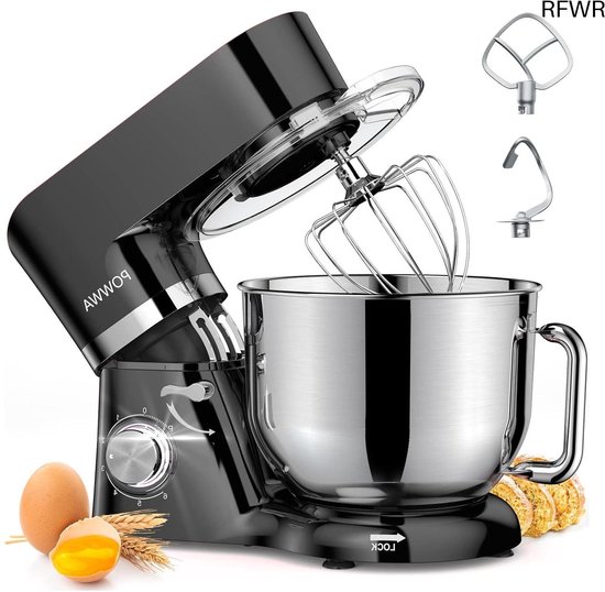 RFWR® Keukenmachine 6,2 L - Mengmachine en Kneedmachine met 1500 W en 6 + 1 Snelheden