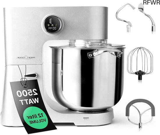 RFWR® Keukenmachine XXL 12L | Kneedmachine met 2500W Motor | Food Processor voor 8,5 kg deeg | 12 snelheden | LED-display
