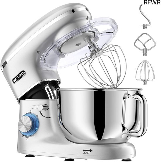 RFWR® Krachtige 1500W Keukenmachine met 6.5QT Kom - Multifunctionele Elektrische Mixer voor Kneden en Bakken van RFWR
