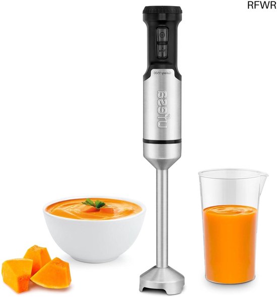 RFWR® Krachtige staafmixer met variabele snelheidsregeling en turbo, 1500 W, roestvrijstalen messen, ergonomisch design en maatbeker van RFWR