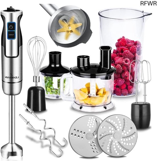 RFWR® Multifunctionele Handblender 1200W met Turbo en Snelheidsregeling van Merkloos