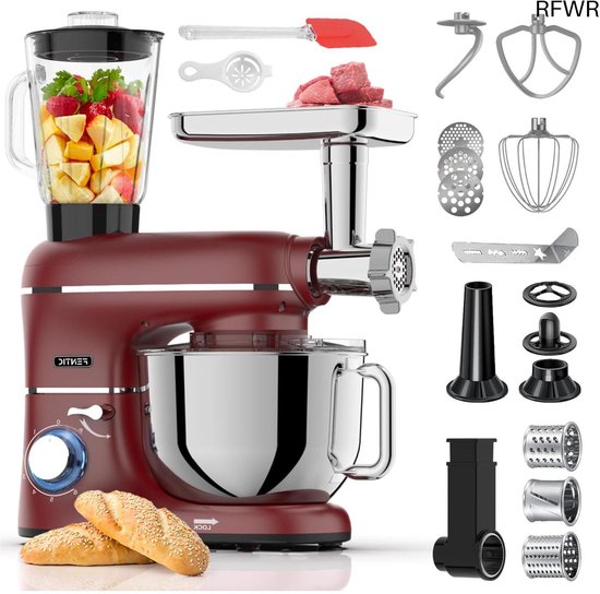 RFWR® Multifunctionele Keukenmachine 2000W - 6,2L Mengkom met Blender, Vleesmolen en Accessoires van RFWR