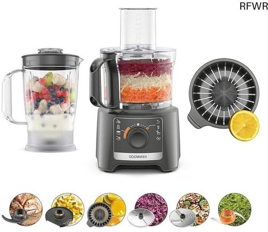 RFWR® Multifunctionele Keukenmachine met Snijmes en Mixfunctie - 800W, 2,1L Kom, Citruspers, 3 Snelheden, Stijlvol Grijs van RFWR