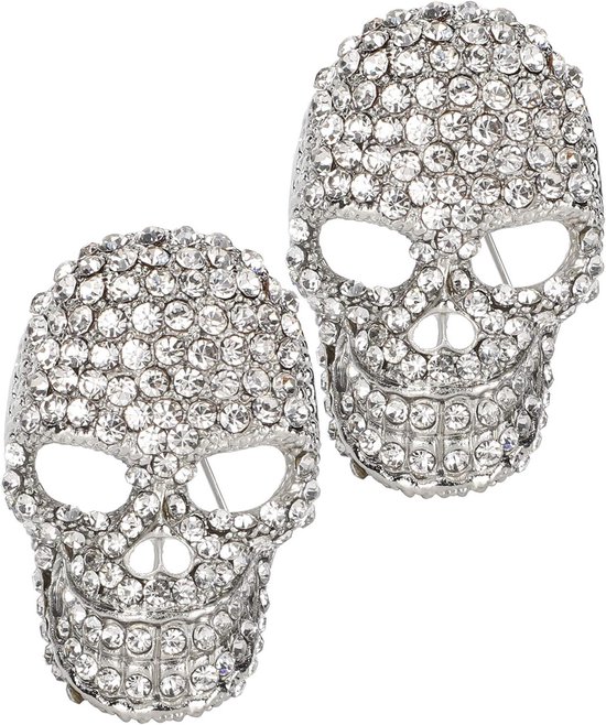 Rhinestone Skull Brooch Set van 2 - Glitterende Metalen Speld voor Feestdagen en Valentijnsdag van Merkloos