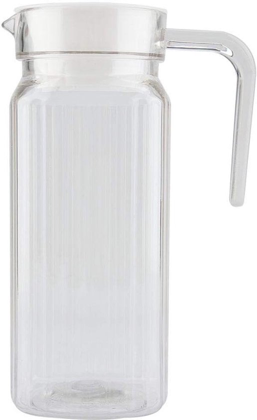 Ribbelvormige kunststof karaf met deksel en handvat voor sap, water en ijskoude dranken - 800ml drinkaccessoire voor thuis en bargebruik