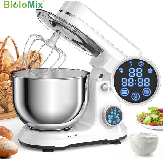RM Store® - Elektrische Mixer - Keukenmixer Met Mengkom - Voedselmixer - Met Deeghaak En Garde - 11 Snelheden - OLED Scherm - Wit - van RM Store®