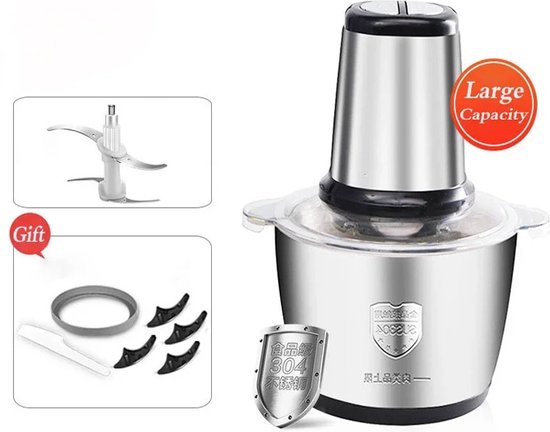 RM Store® - Elektrische Vleesmolen - Keukenmachine - Huishoudelijke Molen - Roestvrij Staal - 2 Snelheden - 2 L - 300 W - Zwart / Grijs - 17 x 17 x 25 cm. van RM Store®