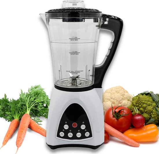 Robot: 6 programma's, 2-in-1 functie: mixbeker en maker, soepen en crèmes, houdt de warmte, kookt, klopt, mixt, hakt, 1,7 l.