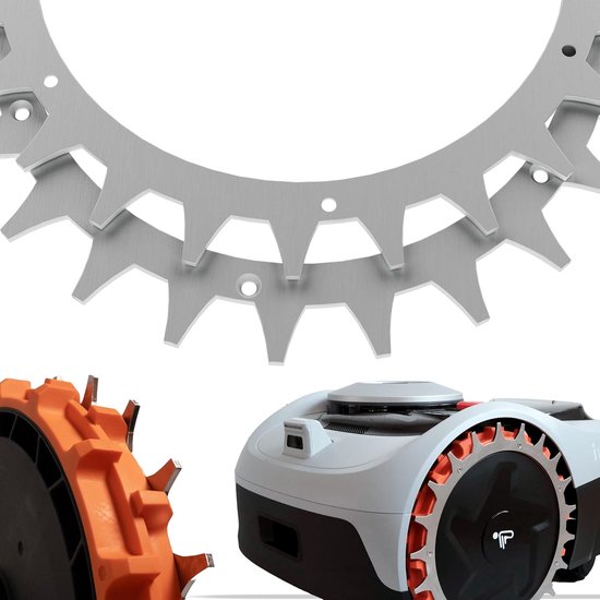 Robotspikes van roestvrij staal voor modellen Navimow i105E-i108E, 3 mm, diameter 255 mm, accessoires voor robotmaaier met 14 roestvrijstalen schroeven, spikes ontbraamd