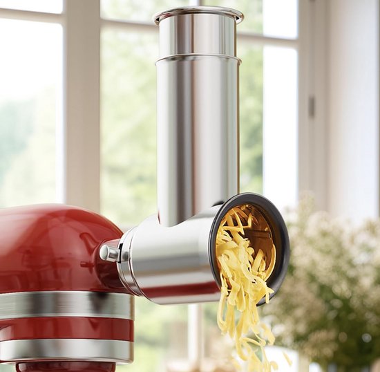 Roestvrij Stalen Groentesnijder Accessoire voor KitchenAid – Raspmolen Opzetstuk – Inclusief 3 Snijbladen – Vaatwasserbestendig – RVS Kaasrasp van Merkloos