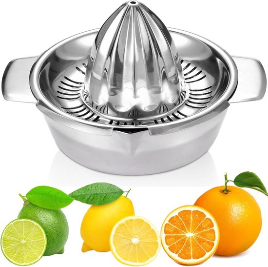 Roestvrij stalen handmatige citruspers met houder - 350 ml - vaatwasmachinebestendig - professionele kwaliteit - limoenpers - grapefruitpers stainless steel press