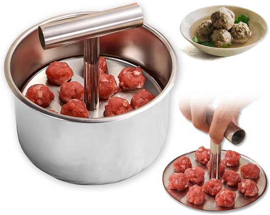 Roestvrijstalen gehaktbal lenmaker - 12 gehaktballen handmatige pers gehaktbal lenmaker - Draagbare gehaktbal lenmaker - Eenvoudige roestvrijstalen gehaktbal lenmaker - Keukengereedschap voor thuis koken - Zilver van Merkloos