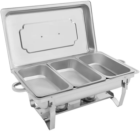 Roestvrijstalen Geïsoleerde Voedselbak Hot Pot Container Buffetset, 3-Vaks Warmhouderschaal, Grote Capaciteit, Geschikt voor Feesten, Catering Evenementen, Buffetten en Feestdagen