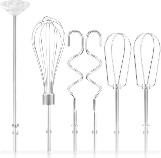 Roestvrijstalen handmixer set 6 stuks, deeghaken, kloppers en mengstaven, vervangende accessoires voor KHM3 KHM5 KHM7 KHM9