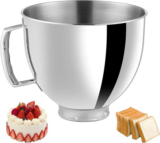 Roestvrijstalen Kom - Keukenmachine Kom - Bakken en Mixen - Met Handvat - 5 Liter - Zilver