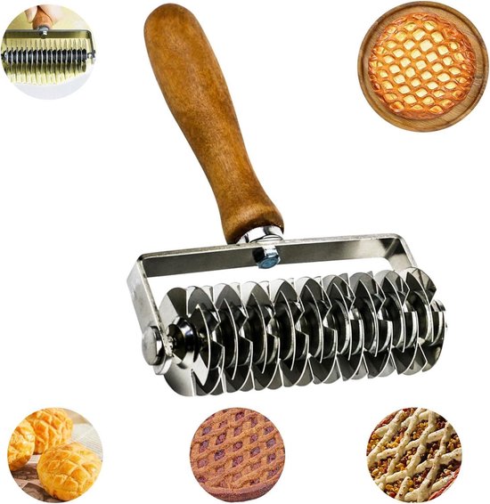 Roestvrijstalen laboratorium deegsnijder - houten handvat deegroller - gebakgereedschap voor bakdecoratie - handwerk bakgereedschap - restaurant van Merkloos