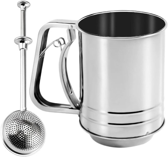 Roestvrijstalen Meelzeef voor Eén Hand - Ideaal voor Bloem, Poedersuiker en Cacaopoeder bij het Bakken van Merkloos