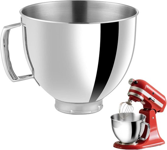 Roestvrijstalen Mengkom met Handvat voor 4.5-5 QT Stand Mixer - Vaatwasmachinebestendig van Merkloos