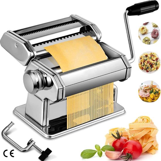 Roestvrijstalen Pastamachine - Maak Zelf Verse Pasta en Spaghetti - Zilverkleurige Pastamaker - Handmatige Pasta Machine met tafelklem van Benzi.