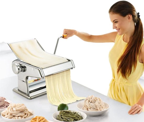 Roestvrijstalen Pastamachine met Instelknop voor Diverse Dikte-instellingen - Spaghetti, Noedels, Lasagne