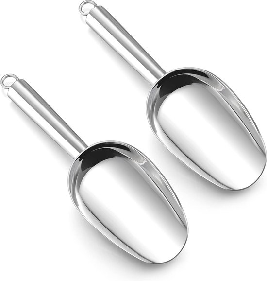 Roestvrijstalen schepset voor ijs en bloem - 2 stuks, 18 x 6 cm, vaatwasmachinebestendig, ideaal voor keuken en feesten van Merkloos