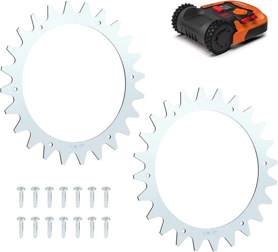 roestvrijstalen spikes voor robotmaaiers Ø205mm Compatibel met Worx Landroid S&M - S300[WR130E]/M500[WR141E]/M700[WR142E]/M1000[WR143E]/S450i[WR101 SI], met 14x schroeven, verbeterde tractie