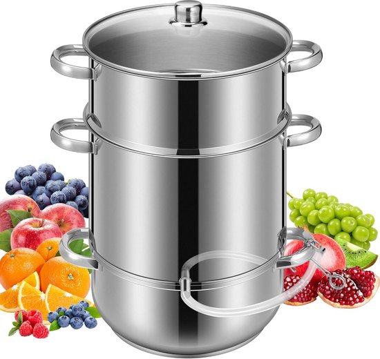 Roestvrijstalen Stoomsapcentrifuge - 10L Slowjuicer met Glazen Deksel, Geschikt voor Inductie van Merkloos