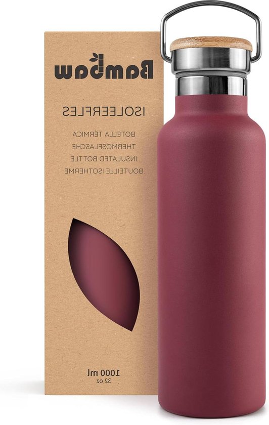 Roestvrijstalen Thermosfles 1000ml Milieuvriendelijk Herbruikbaar Dubbelwandig - Bessenrood van Parya Home