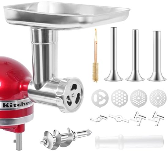 Roestvrijstalen voedselmolen voor standmixers met 3 worstvulbuizen - Vaatwasmachinebestendig Keukenaccessoire van KitchenAid