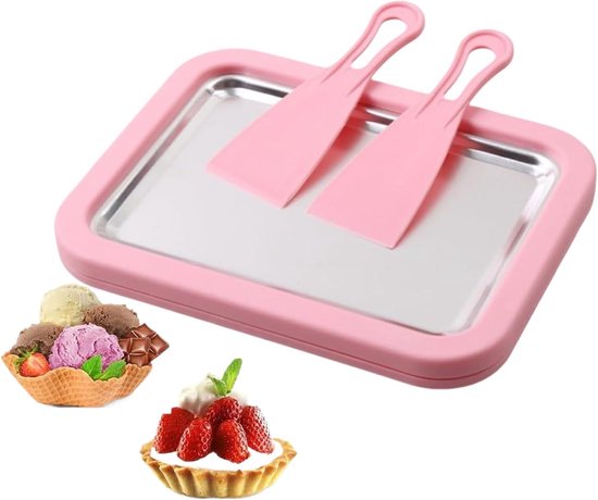 Rolled Ice Cream Kit - Gebakken Yoghurtmachine - Thuis Desserts Maken - Draagbaar Roestvrij Staal - 22x17.5x3.5 cm - Roze