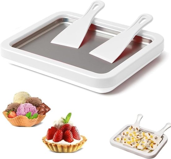 Rolled Ice Cream Maker - 17.5×22.5cm - Zelf IJs Maken - Incl. 2 Spatels - Zonder Stroom - Koelt tot -18°C - IJsmaker - IJsmachine - IJsrolplaat - Mini Rolling Ijs Grill - Ijsmachine - Maak Gemakkelijk Ijs - Ijsrolplaat - Ijsmaker Ijsmachine