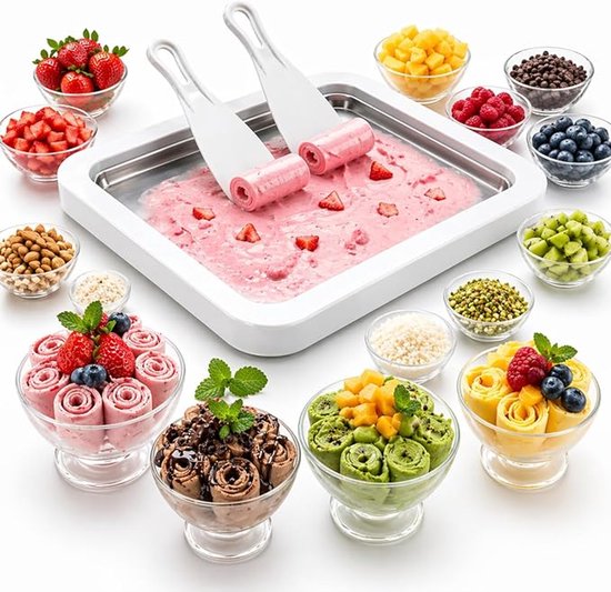 Rolled Ice Cream Maker - Ijs Maker - Zelf Ijs Maken - 22.5 X 17.5 Cm - Uitgerust Met Een Schep - Zonder Stroom - Rolled Ice Cream Maker - Mini Rolling Ijs Grill - Ijsmachine - Maak Gemakkelijk Ijs - Ijsrolplaat - Ijsmaker Ijsmachine - Wit