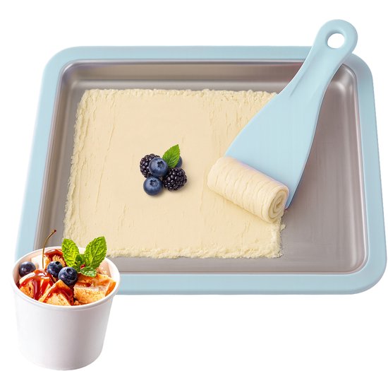 Rolled Ice Cream Maker - Zelf IJs Maken - Incl. 2 Spatels - IJsmaker IJsmachine - IJsrolplaat - Blauw - Löwenthal van Merkloos