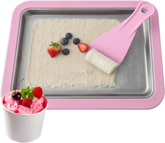 Rolled Ice Cream Maker - Zelf IJs Maken - Incl. 2 Spatels - IJsmaker IJsmachine - IJsrolplaat - Roze - Löwenthal van Merkloos