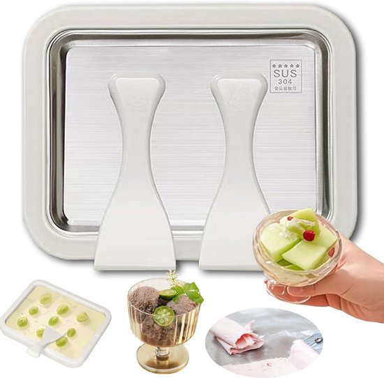 Rolled Ice Cream Maker - Zelf IJs Maken - Incl. 2 Spatels - Zonder Stroom - Teppanyaki - IJsmaker IJsmachine - IJsrolplaat - Wit van Merkloos